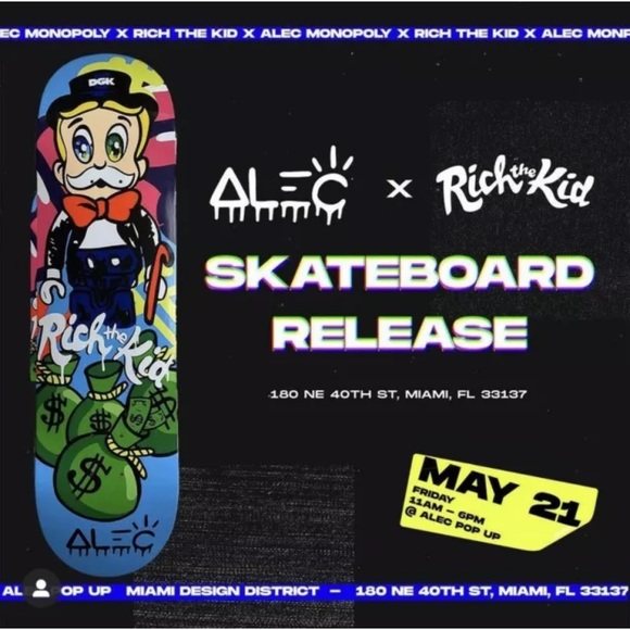 ALEC MONOPOLY X RICH THE KID X DGK SKATE DECK - Picture 1 of 3